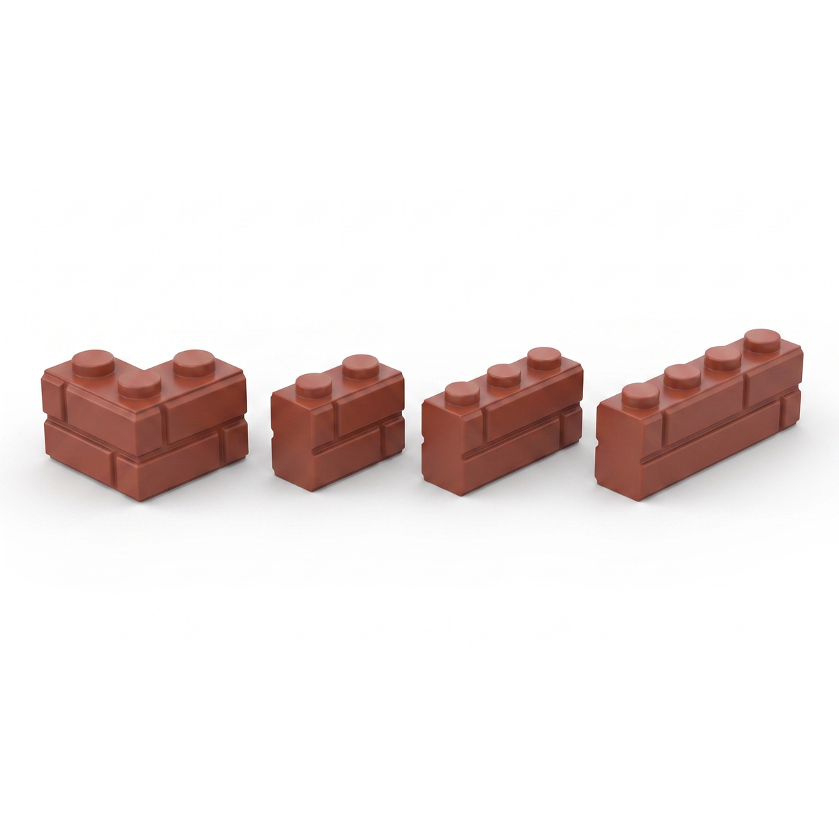 Masonry Style Bricks in brown: 2x2 corner, 1x2, 1x3 and 1x4 straight
