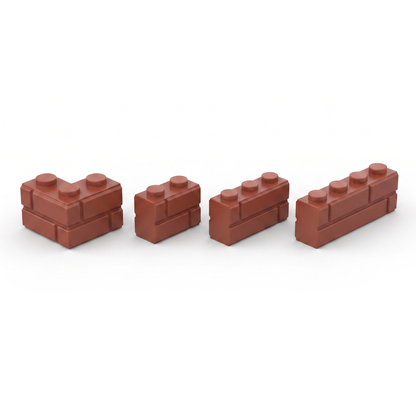 Masonry Style Bricks in brown: 2x2 corner, 1x2, 1x3 and 1x4 straight