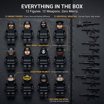 SWAT Special Ops Night Unit — 12 All-Black Figures