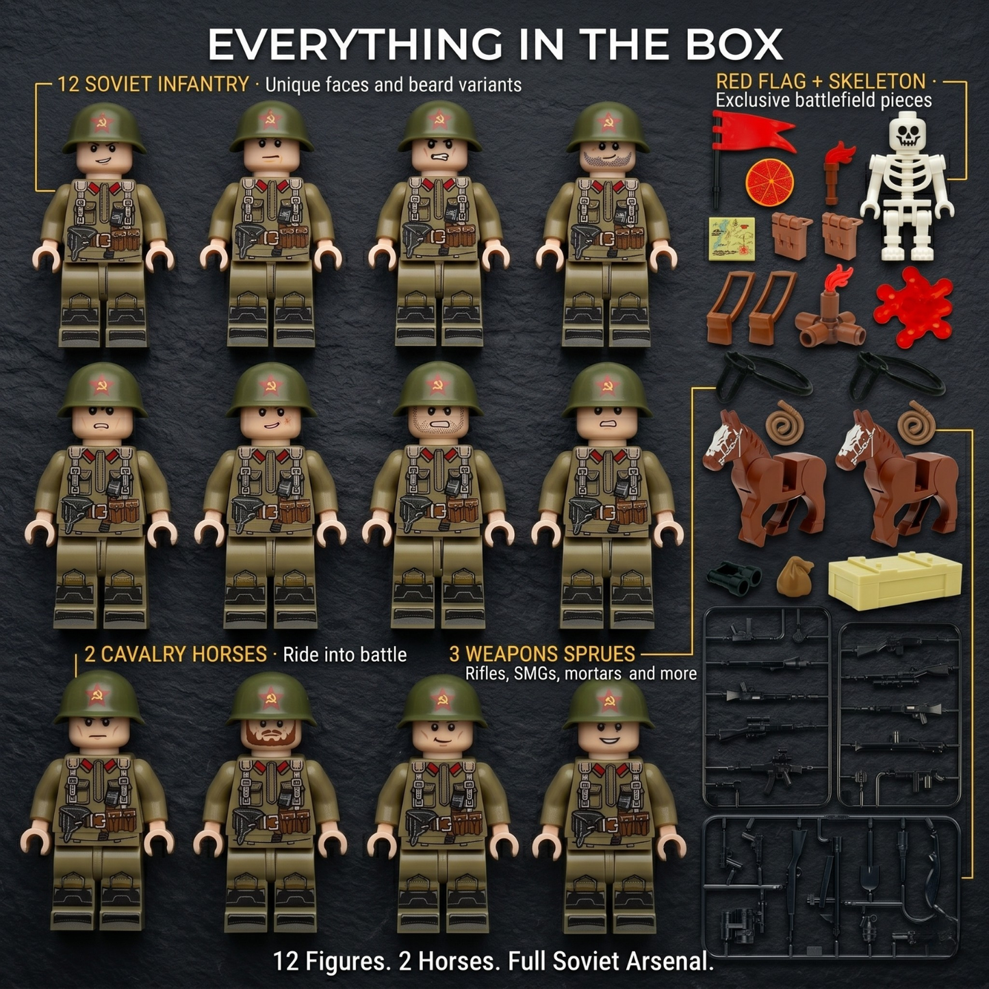 WWII Soviet Infantry Mega Set — 12 Soldiers