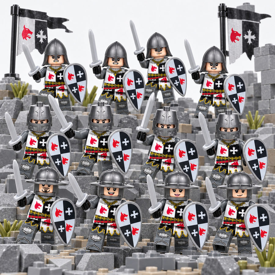 Red Wolf Crusader Minifigure Set, 12 Knights with Shields lifestyle scene B