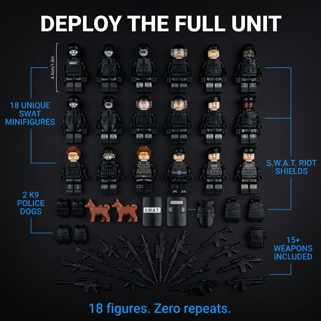 SWAT Police Minifigures Set — 18 Soldiers