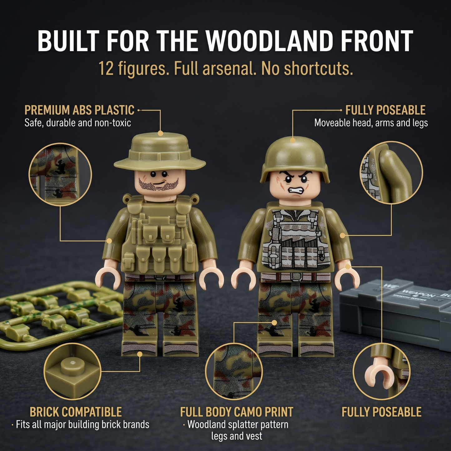 Woodland Camo Military Mega Set — 12 Soldiers