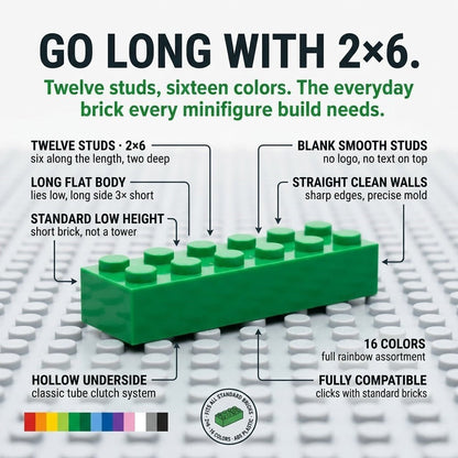 Single-Color Building Bricks 'Fat' 2x2 - 2x10 - Brick BrosBuilding Bricks