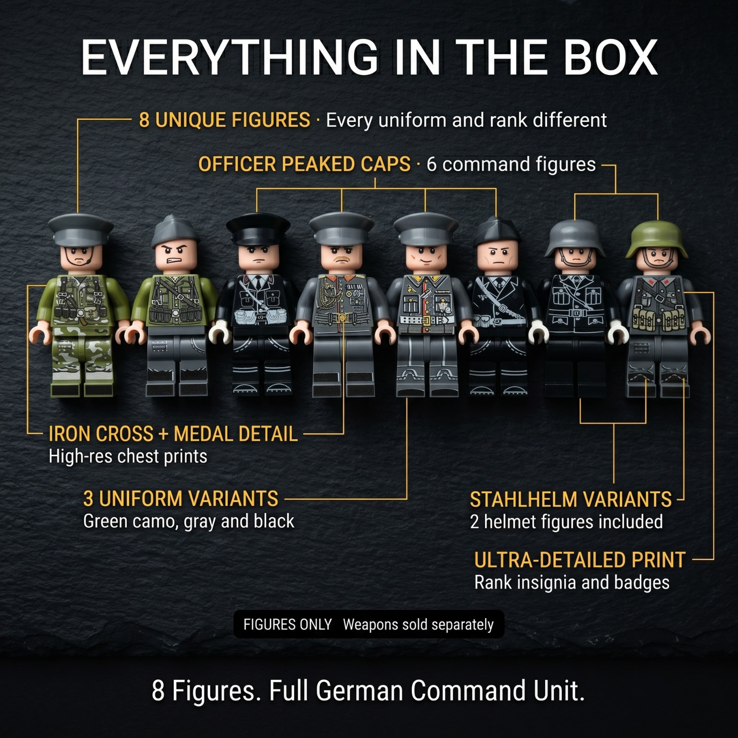 WWII German Command Officer Set — 8 Unique Soldiers