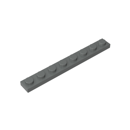 1x8 Dark Grey standard studded plate reference; one example piece