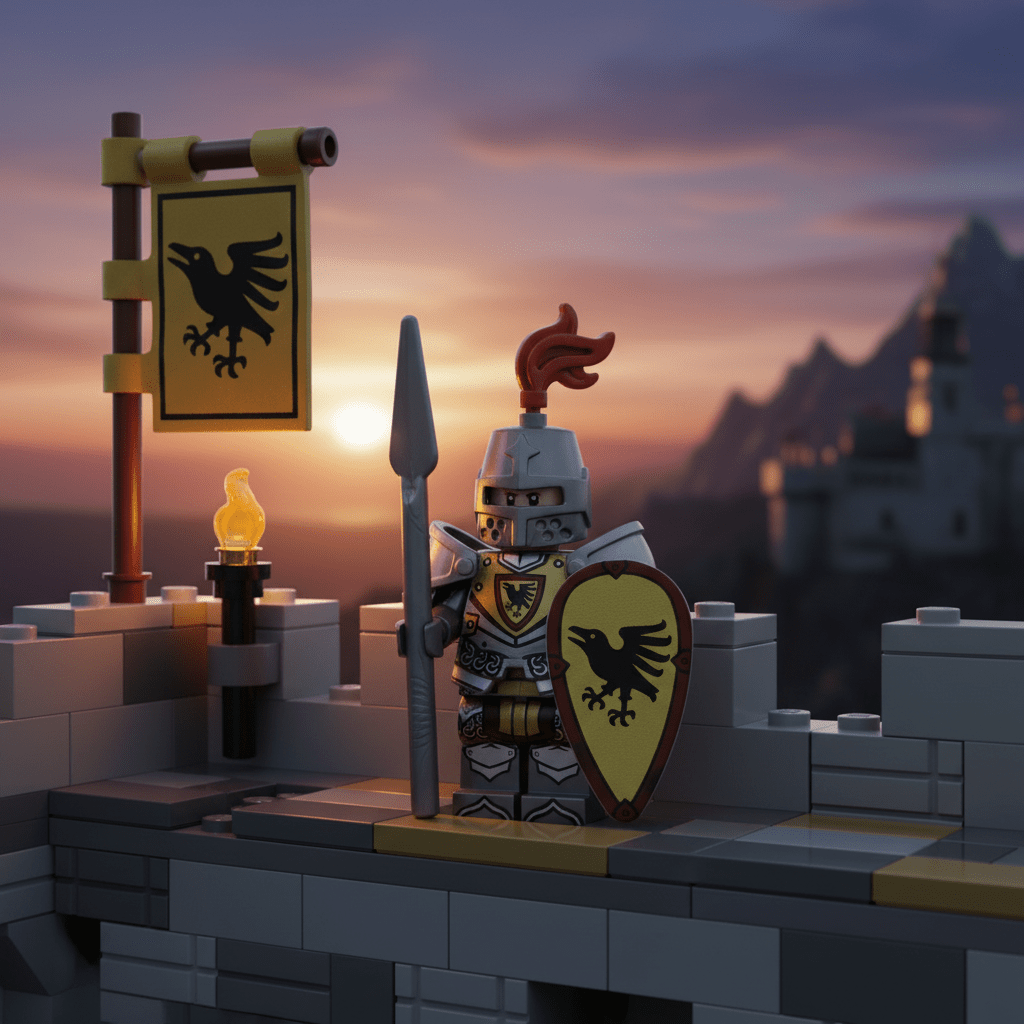 Red Plume Raven Knight with Spear and Shield Minifigure - Brick BrosKnights