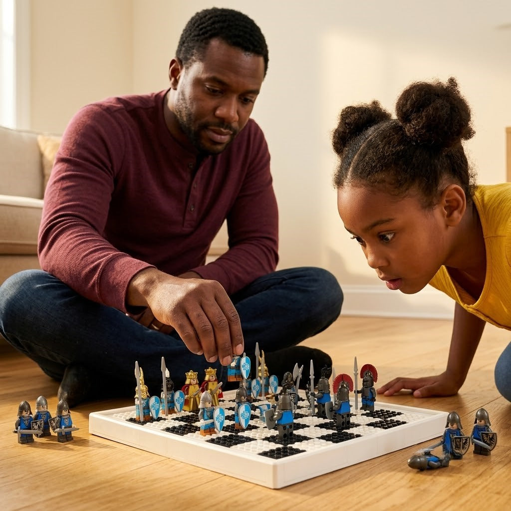 Knights Battle Chess Set - Blue vs Black Minifigure Armies