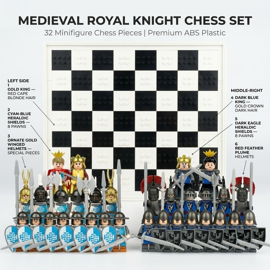 Knights Battle Chess Set - Blue vs Black Minifigure Armies