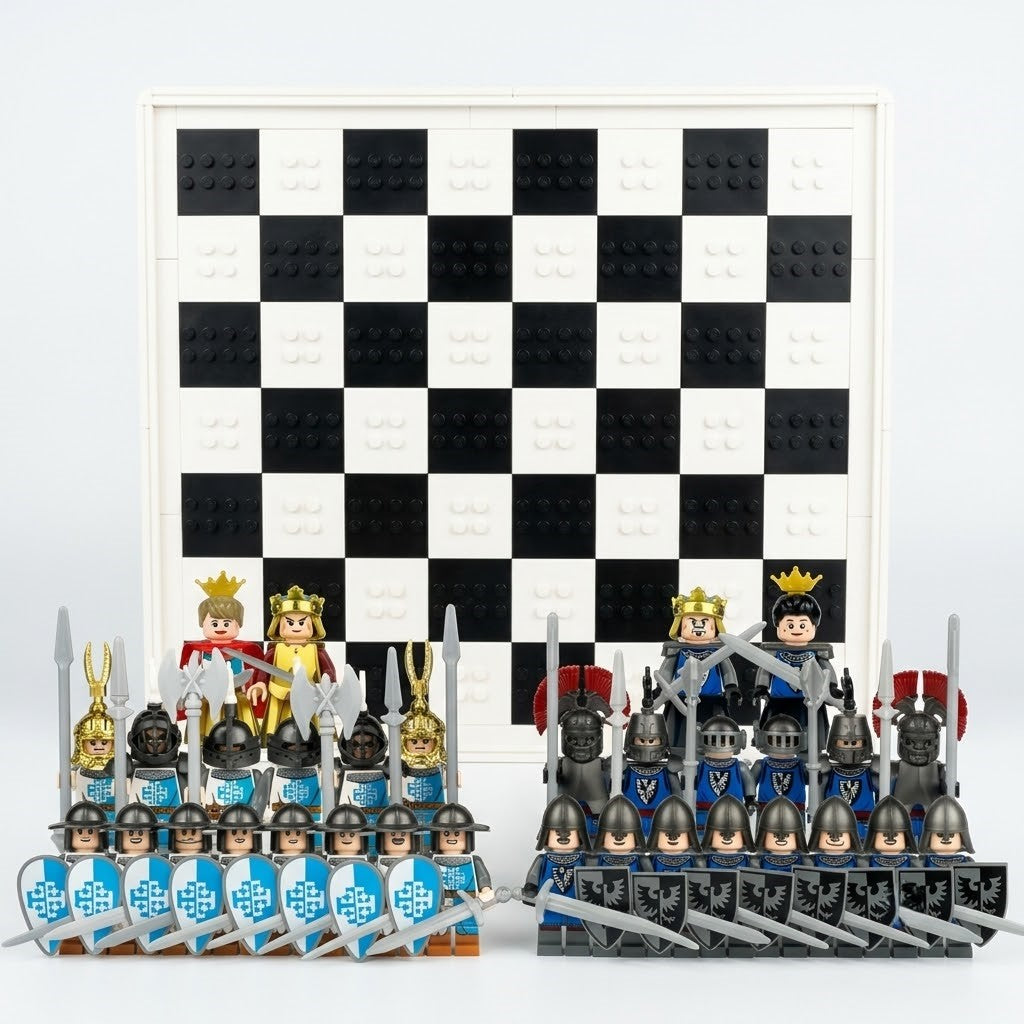 Knights Battle Chess Set - Blue vs Black Minifigure Armies