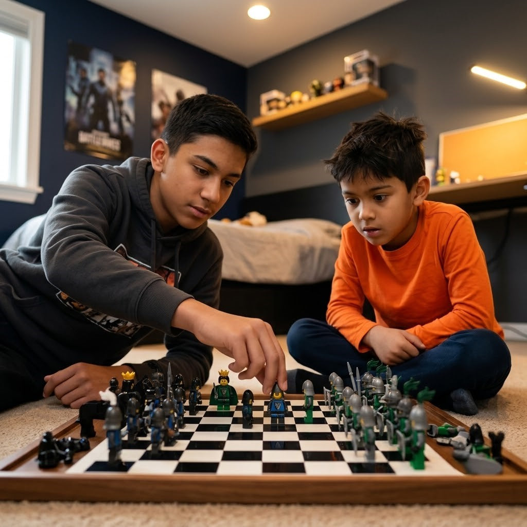 Knights Battle Chess Set - Blue vs Green Minifigure Armies