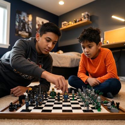 Knights Battle Chess Set - Blue vs Green Minifigure Armies