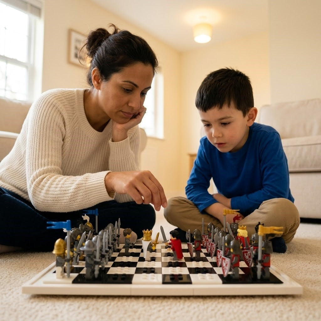 Knights Battle Chess Set - White vs Red Minifigure Armies
