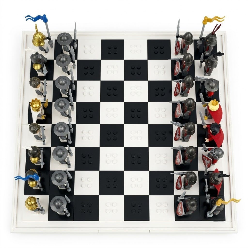 Knights Battle Chess Set - White vs Red Minifigure Armies