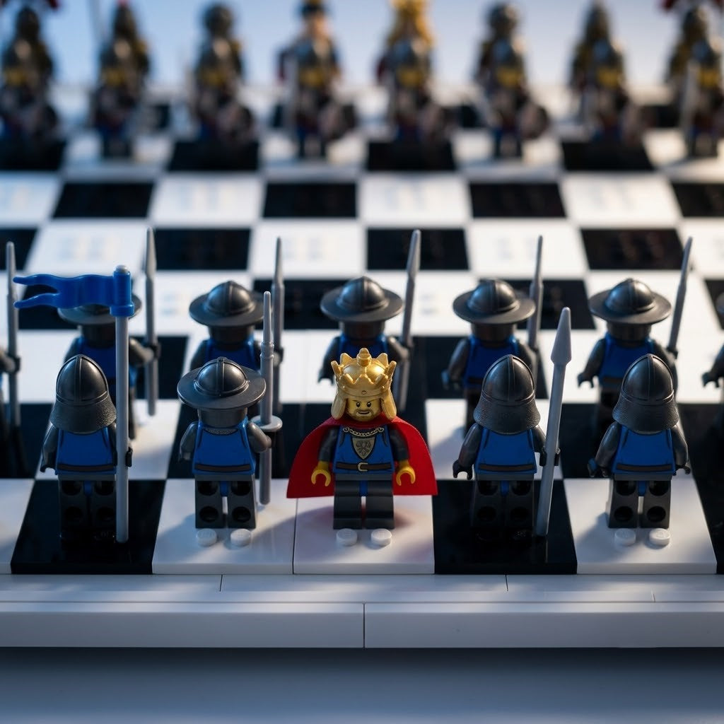 Knights Battle Chess Set - Blue vs Crimson Minifigure Armies