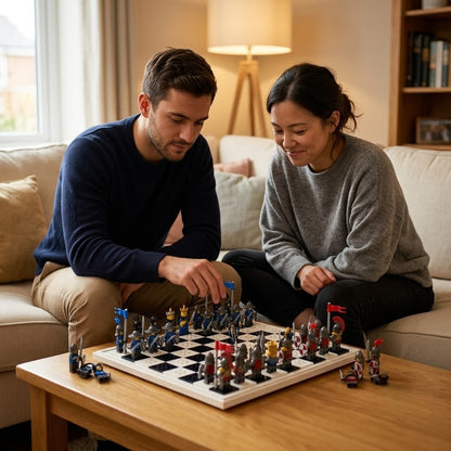 Knights Battle Chess Set - Blue vs Crimson Minifigure Armies