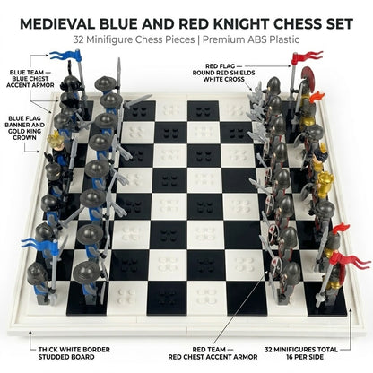 Knights Battle Chess Set - Blue vs Crimson Minifigure Armies