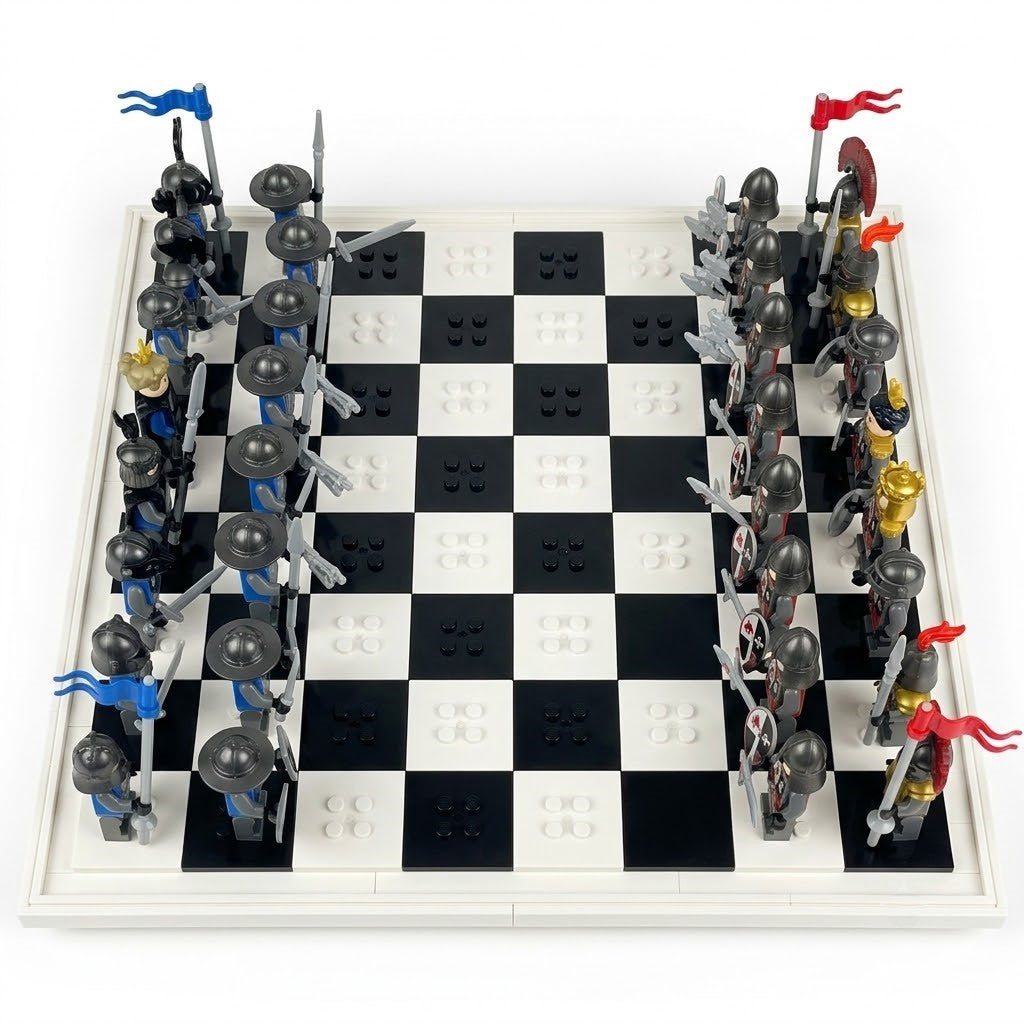 Knights Battle Chess Set - Blue vs Crimson Minifigure Armies