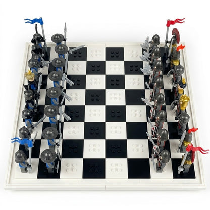 Knights Battle Chess Set - Blue vs Crimson Minifigure Armies