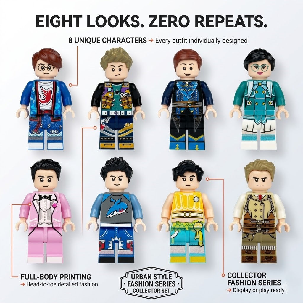Urban Style Fashion Series Collectible Minifigure Collection — 8 Unique Characters with Full-Body Printed Contemporary Outfits, Zero Repeats