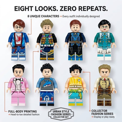 Urban Style Fashion Series Collectible Minifigure Collection — 8 Unique Characters with Full-Body Printed Contemporary Outfits, Zero Repeats