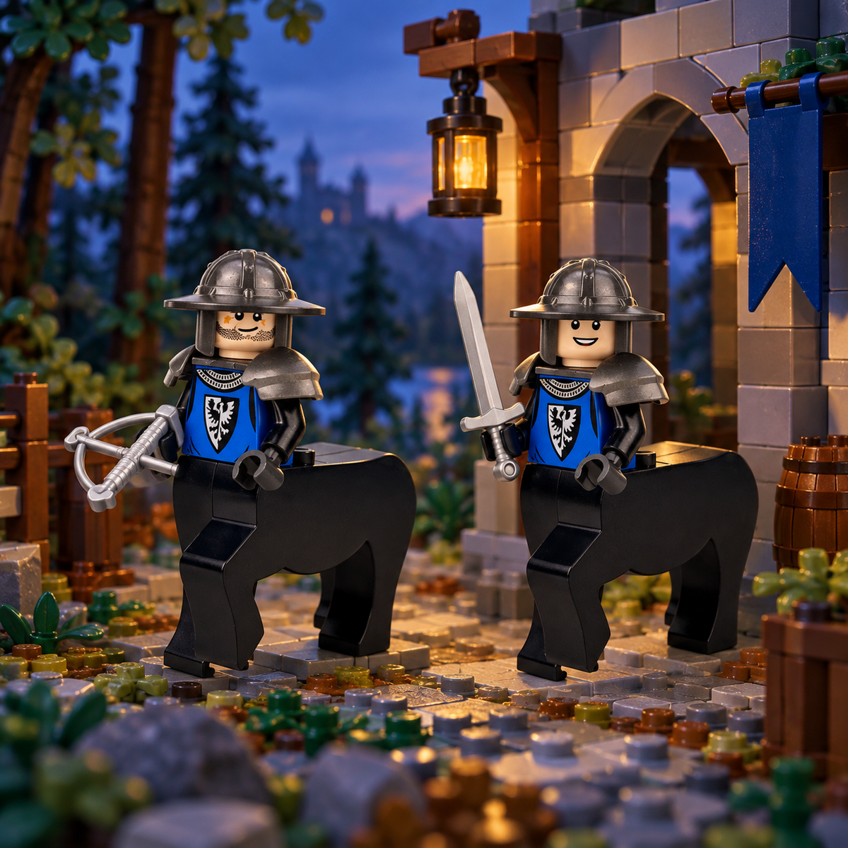 Two centaur knights at a forest outpost; illustrative scenery not included