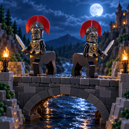 Two centaur warriors guarding a moonlit bridge; illustrative scenery not included