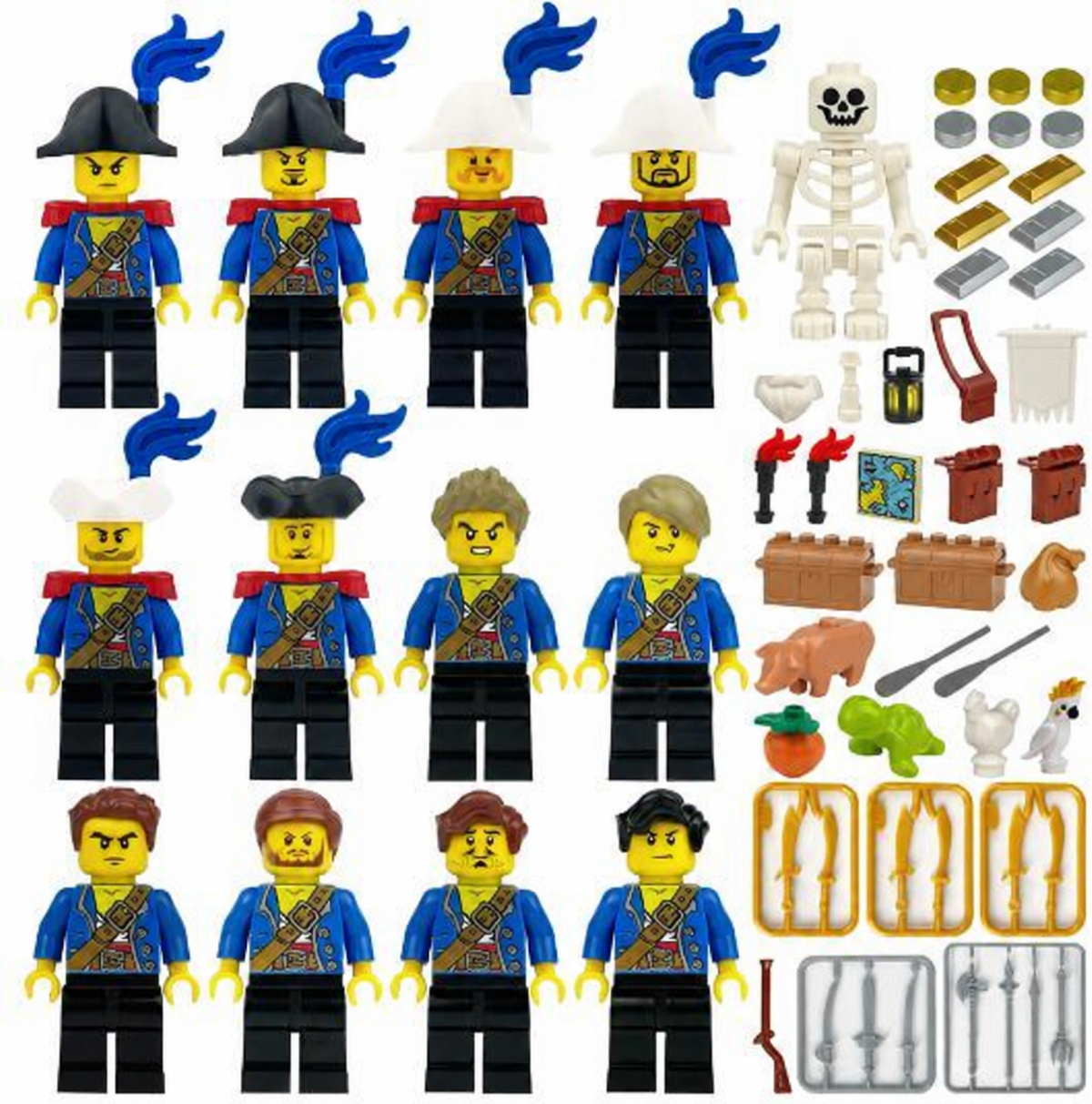 Blue Coat Pirate Crew 12 Figure Set with Skeleton with complete figures and accessories