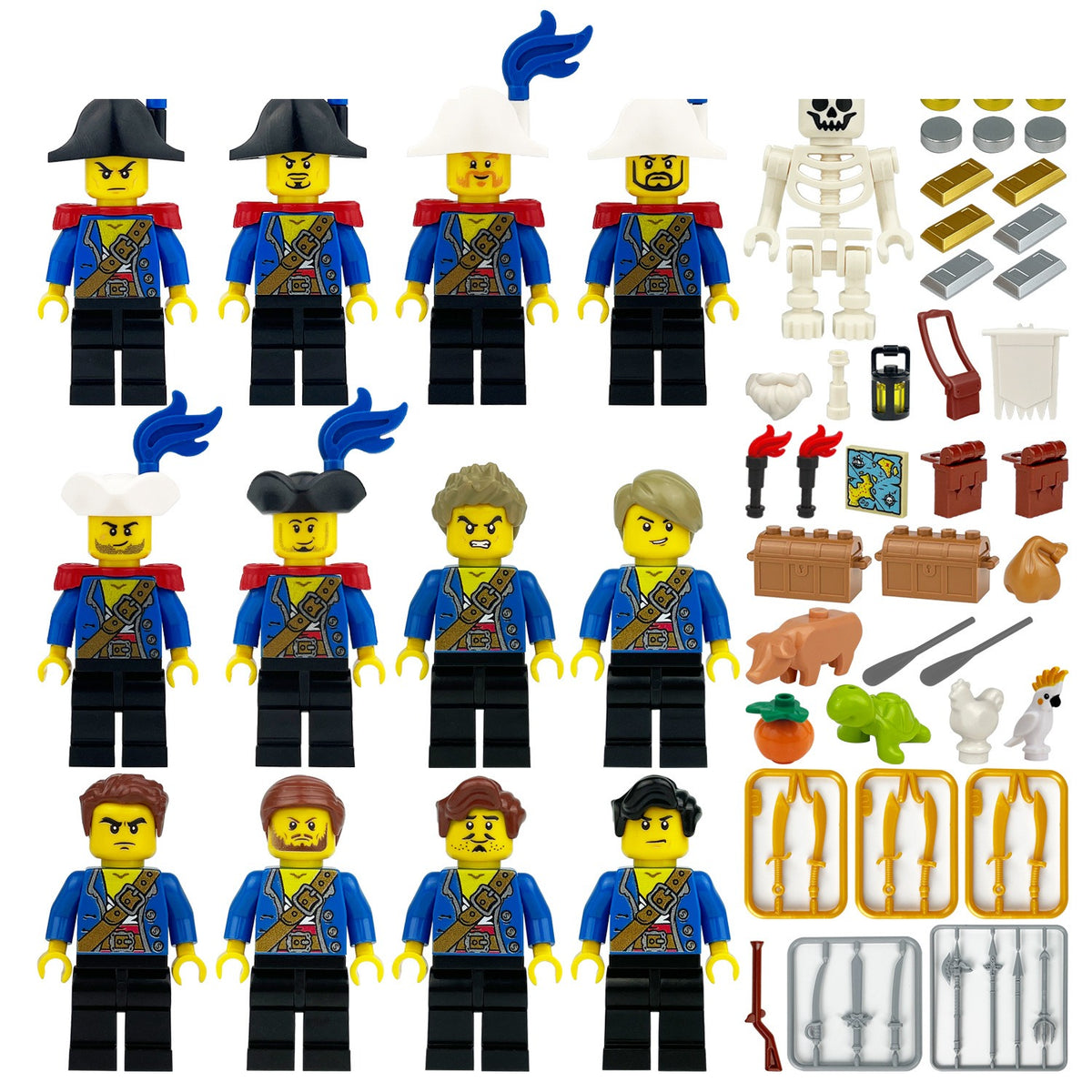 Blue Coat Pirate Crew 12 Figure Set with Skeleton