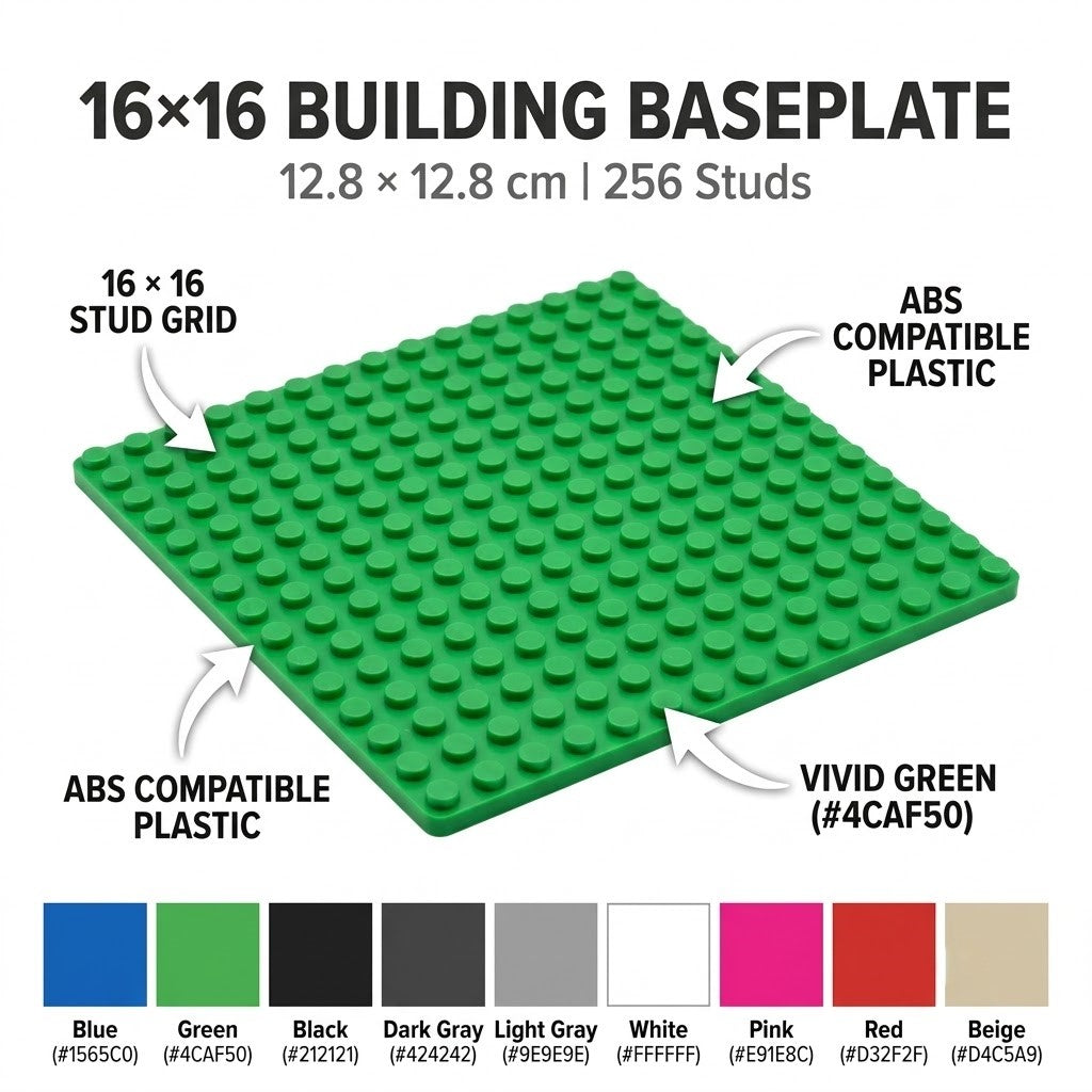 16x16 Baseplate - Small Brick Building Base (12.8 x 12.8 cm)
