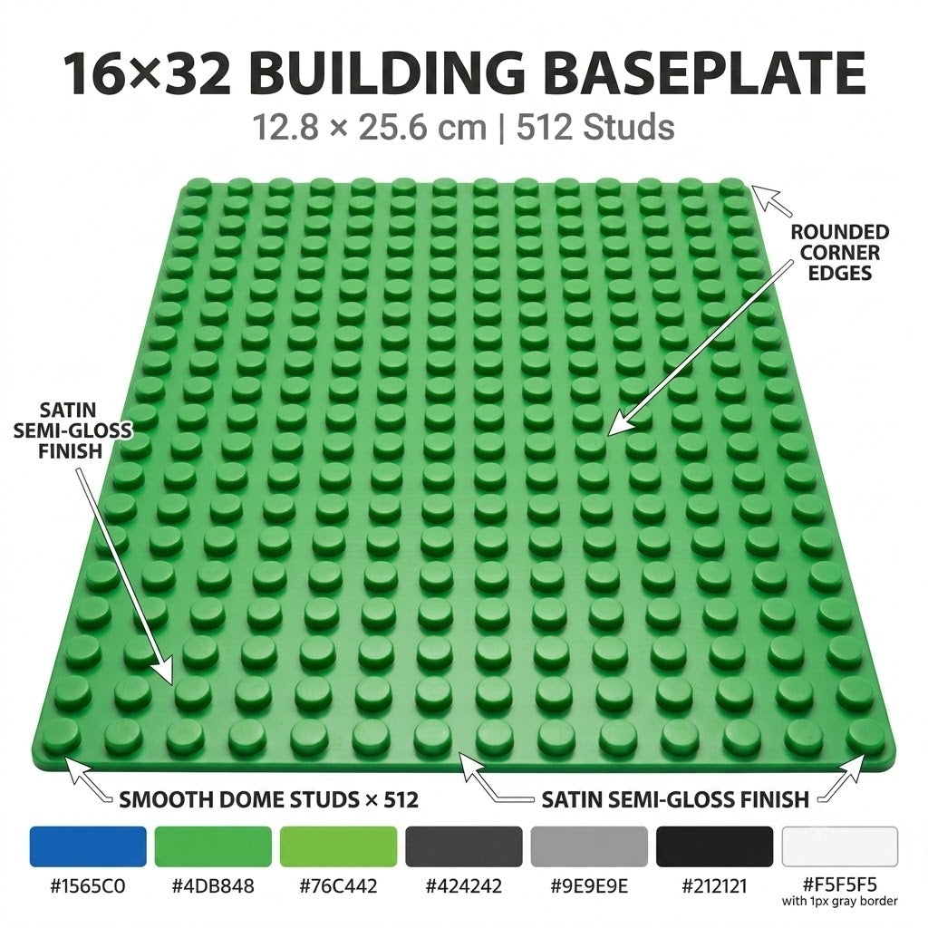 16x32 Baseplate - Small Brick Building Base (12.8 x 25.6 cm)