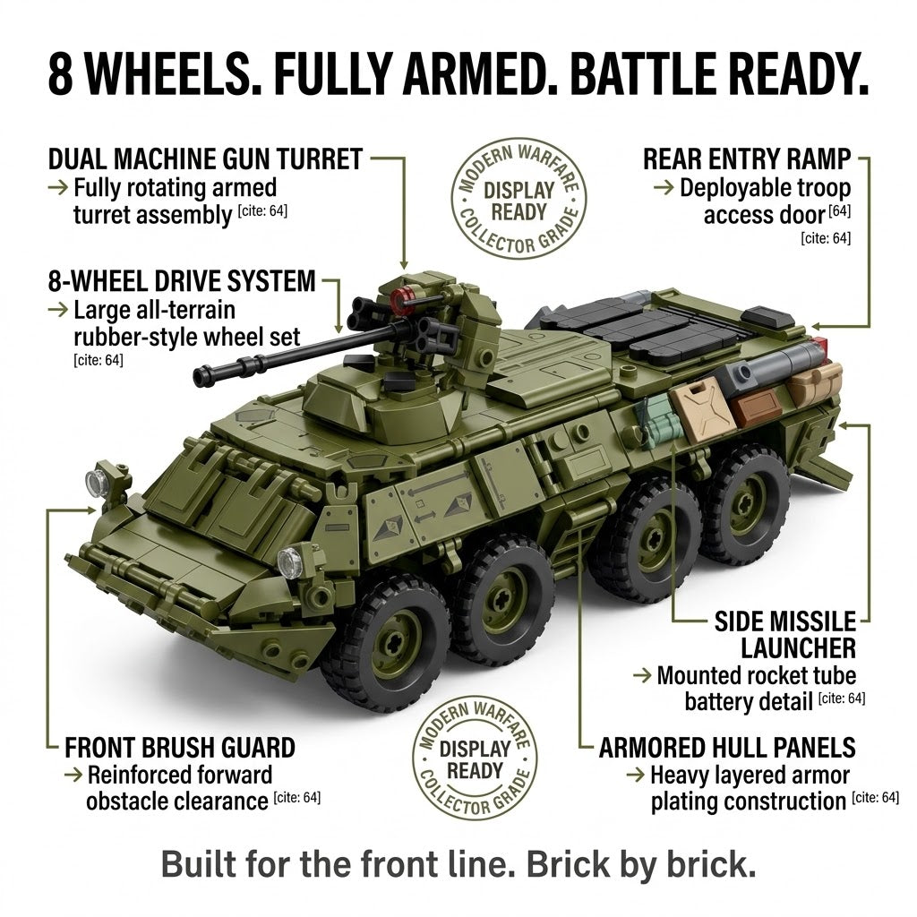 8-Wheel Armored Vehicle Building Brick Model