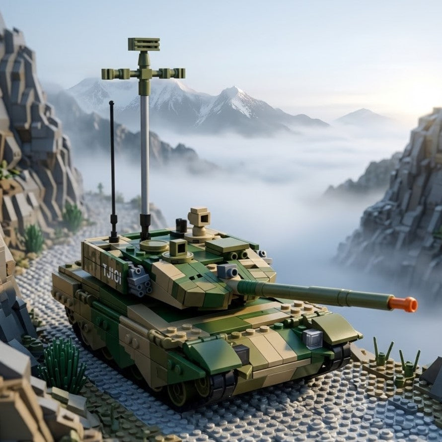 Camouflage Battle Tank with Surveillance Drone Building Brick Model