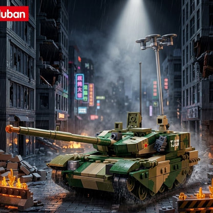 Camouflage Battle Tank with Surveillance Drone Building Brick Model