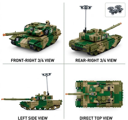 Camouflage Battle Tank with Surveillance Drone Building Brick Model