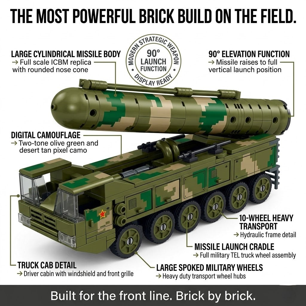 Camouflage Missile Carrier Truck Building Brick Model