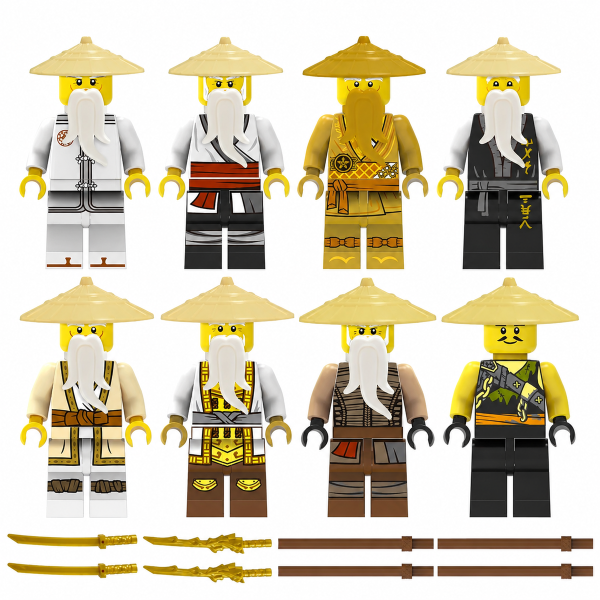 8083 complete minifigure set and included accessories on white