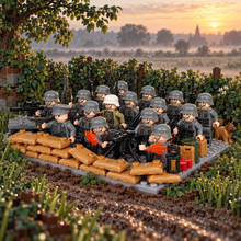WWII German Infantry Squad Minifigure Set, 16 Soldiers with Sandbag Bunker lifestyle scene A