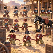 Wild West Outlaws and Lawmen Minifigure Set, 12 Figures with Horse lifestyle scene A