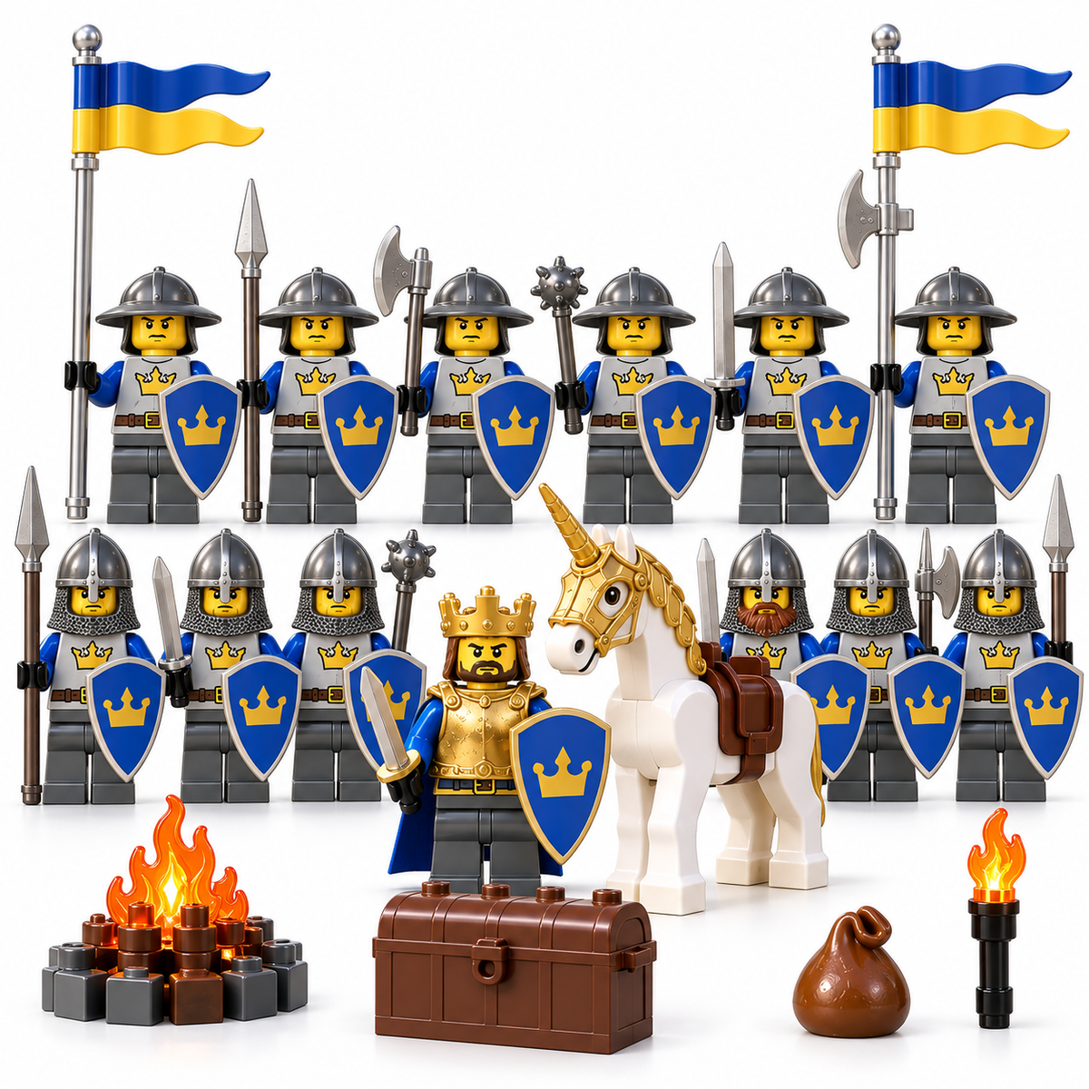 Blue Crown Kingdom Army Minifigure Set with Horse product group