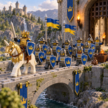 Blue Crown Kingdom Army Minifigure Set with Horse lifestyle scene A