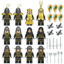 Dragon Guard Knights 12-figure set with dragon shields, crossbows and weapons on white