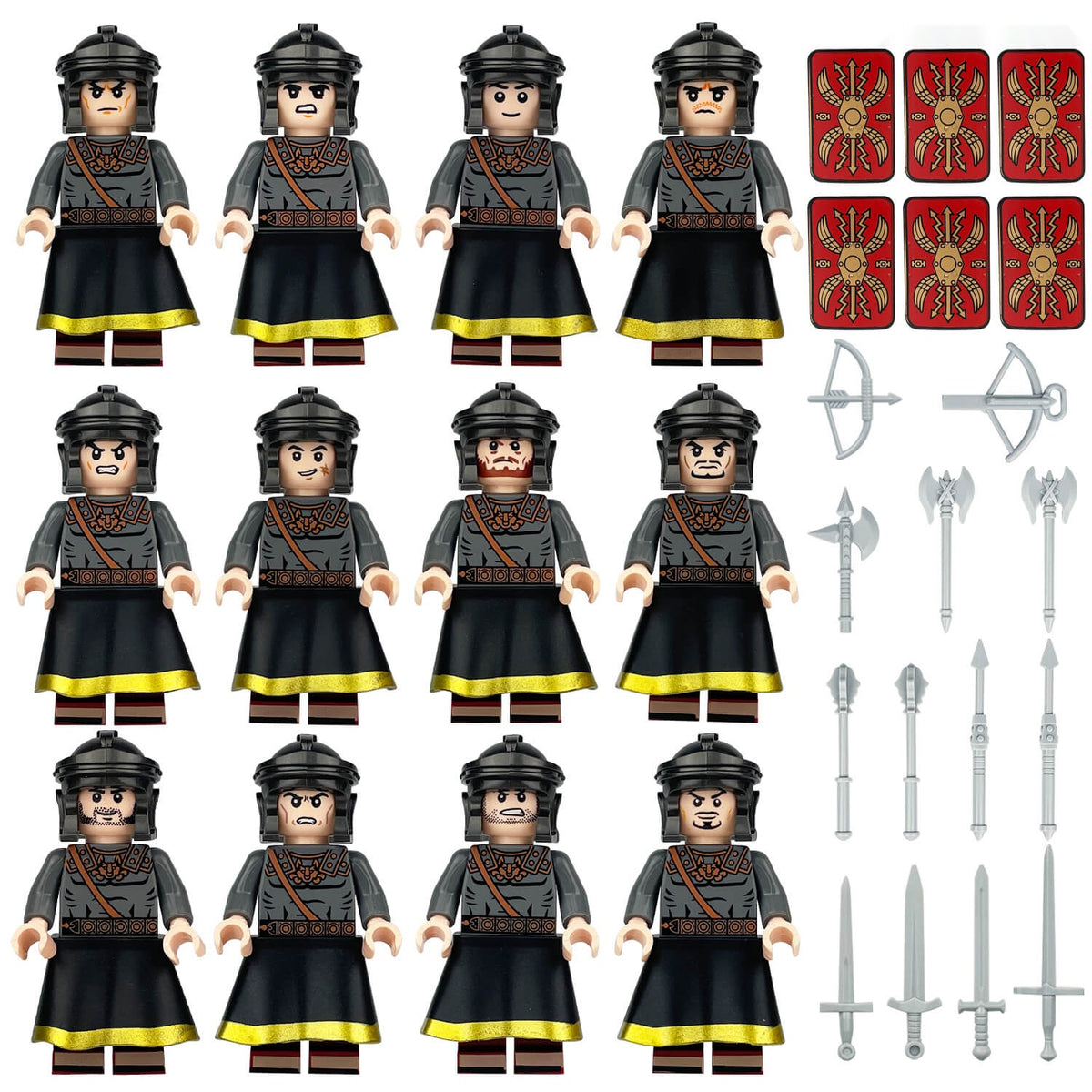 Iron Legion Roman Soldier Minifigure Set, 12 Legionaries