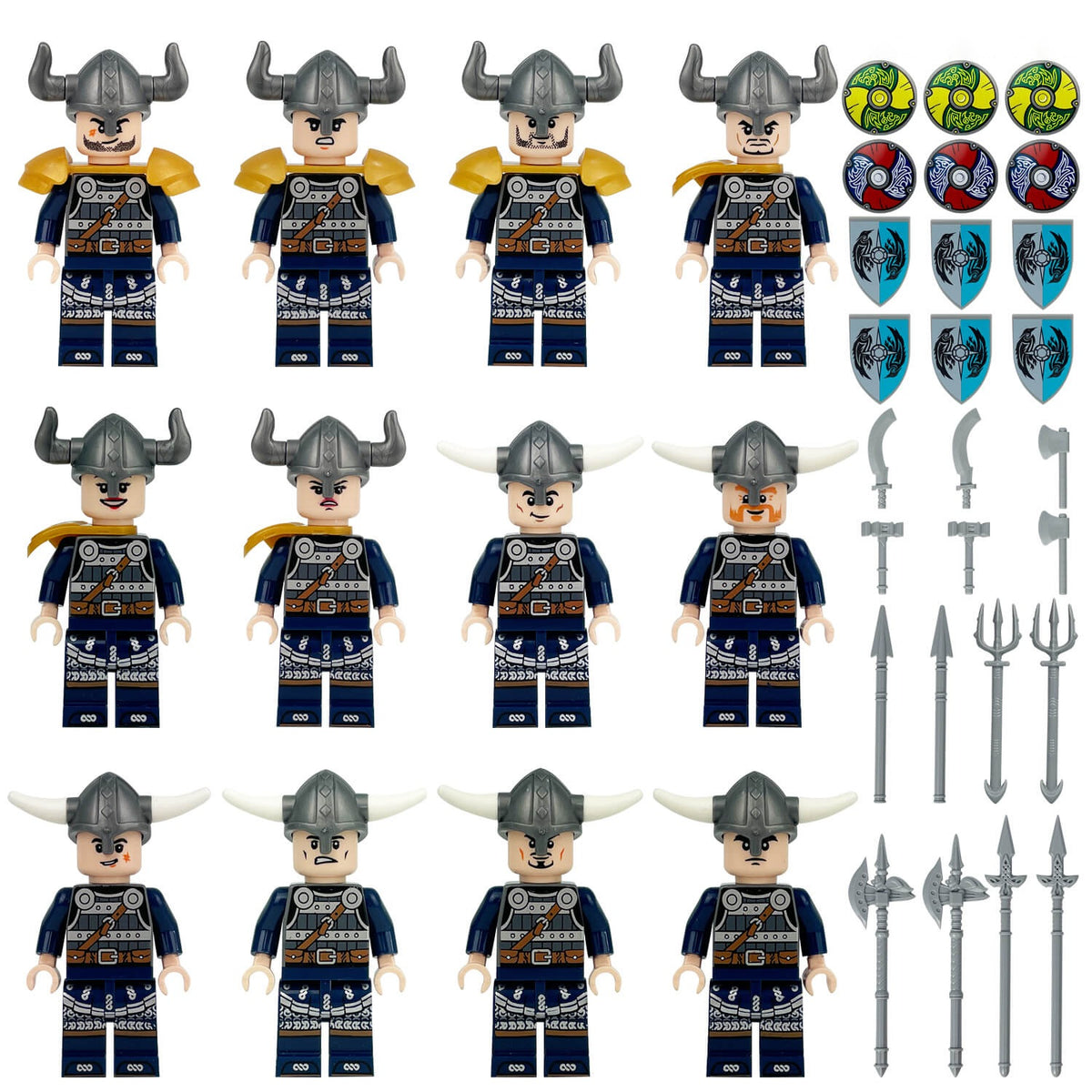 Viking Shield Guard Minifigure Set, 12 Warriors