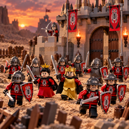 Scorpion Kingdom Knights Minifigure Set with King and Queen lifestyle scene A