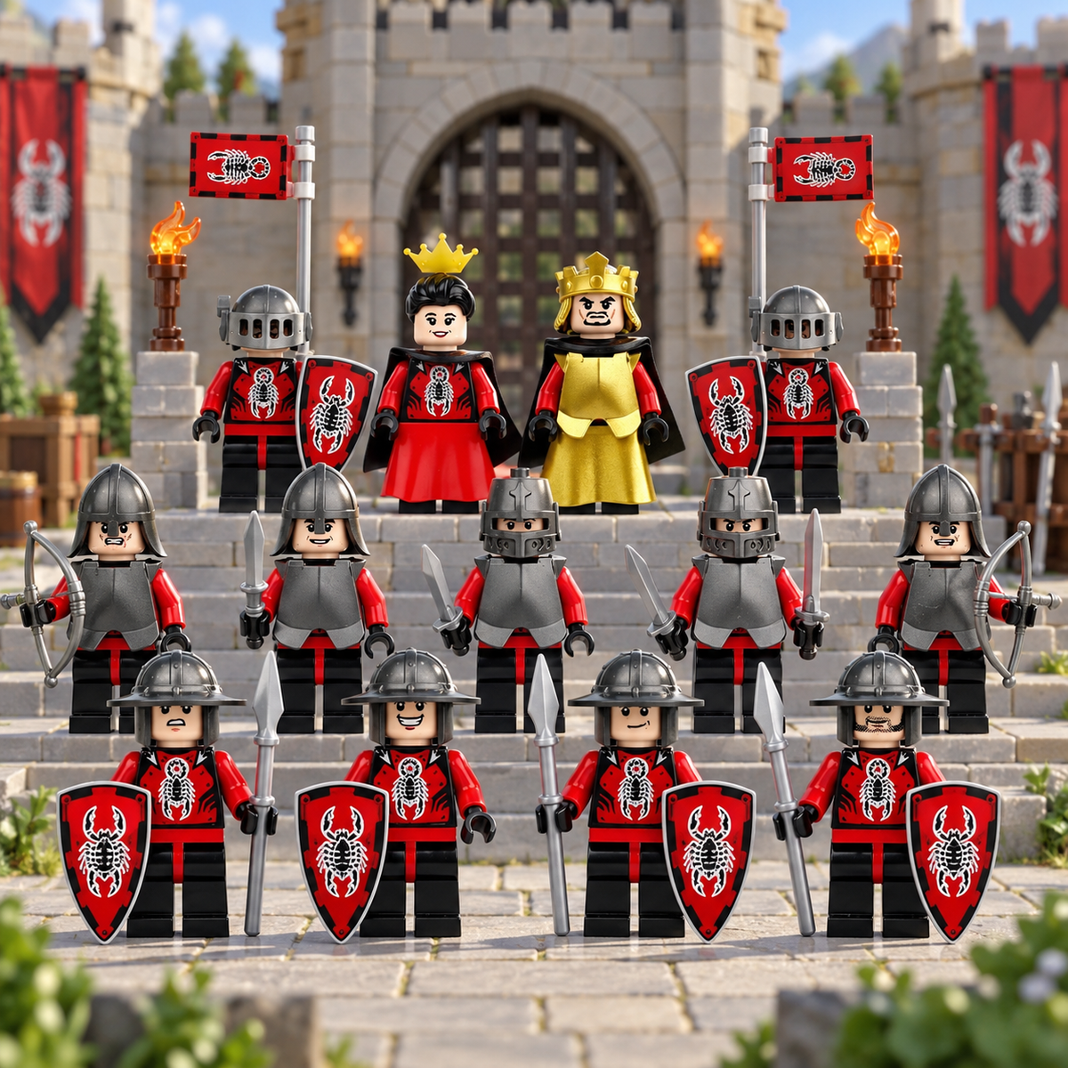 Scorpion Kingdom Knights Minifigure Set with King and Queen lifestyle scene B