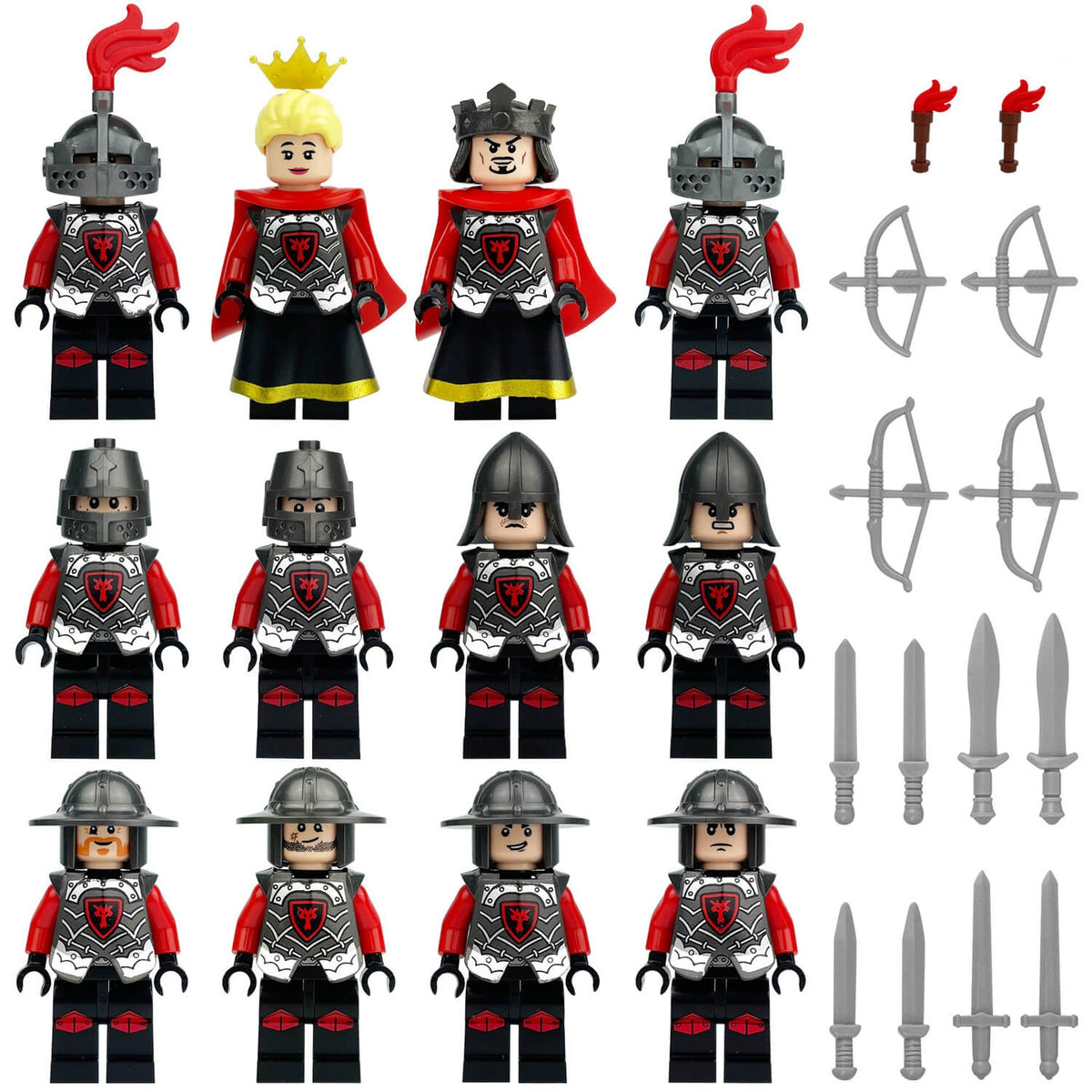 Red Dragon Knights Minifigure Set with King and Queen