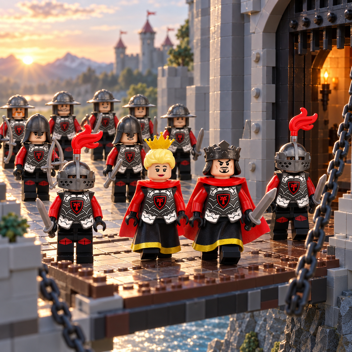 Red Dragon Knights Minifigure Set with King and Queen lifestyle scene A