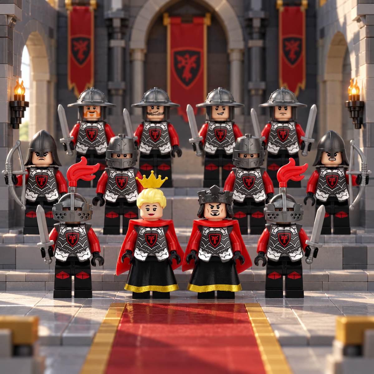 Red Dragon Knights Minifigure Set with King and Queen lifestyle scene B