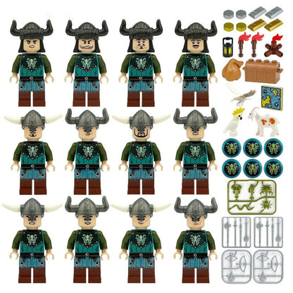 Kraken Sea Raiders Minifigure Set, 12 Warriors with Treasure